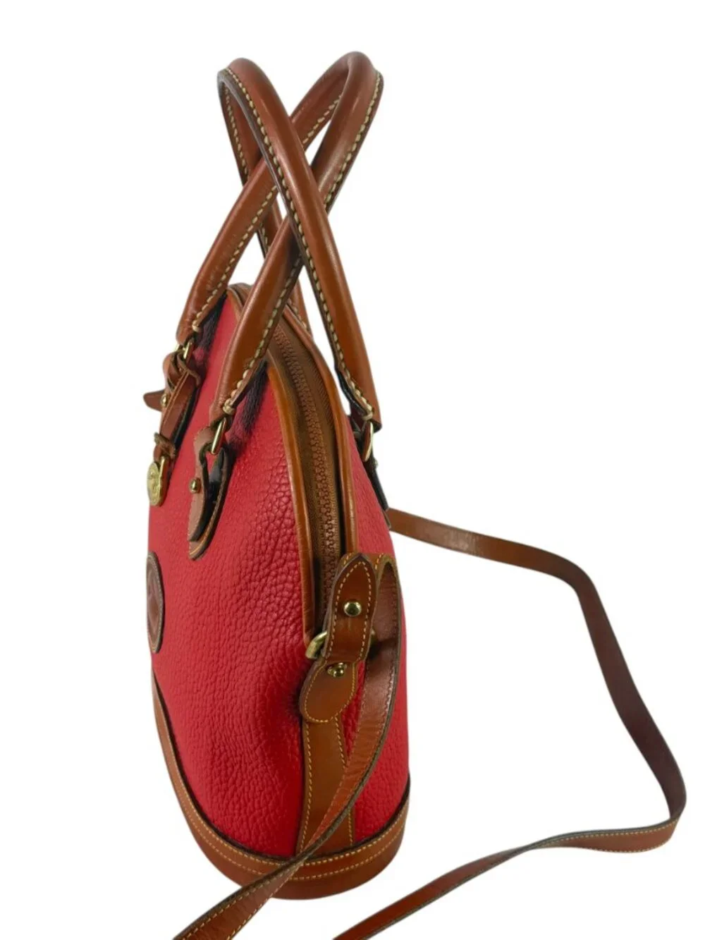 DOONEY & BOURKE Red Tan Leather Norfolk Satchel Crossbody Shoulder Bag